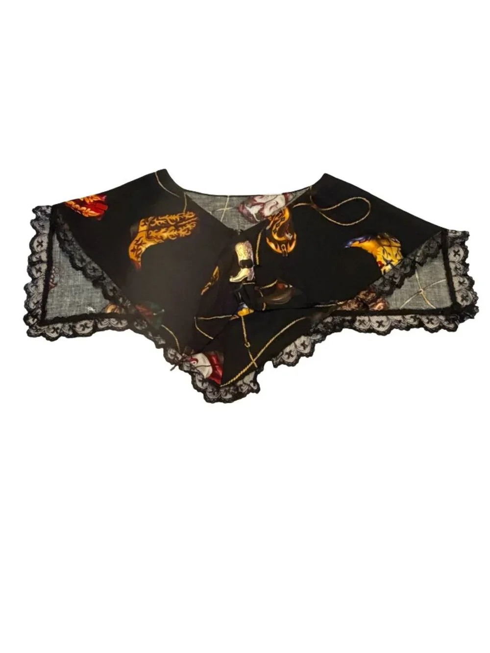 Handmade Vintage Western Cowboy Boot Print Lace Collar Capelet Scarf Gold Tone B